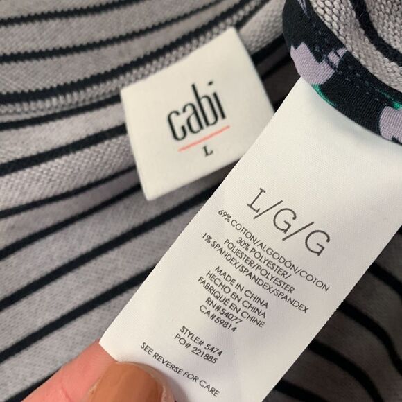 Cabi Grey And Navy Striped Hidden Button 3/4 Sleeve Coat Size L W/Shoulder Pads - Picture 13 of 17